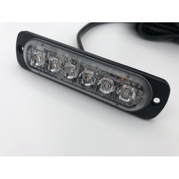 Supplerende blink, Gul, 6 LED, 12/24 V, ECE R65, Vandret montering, 5 meter ADR ledning