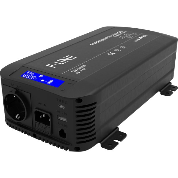 DC-AC Ren sinus inverter. 12V-230V, med ATS og lader, 1000 W (2000W Peak)