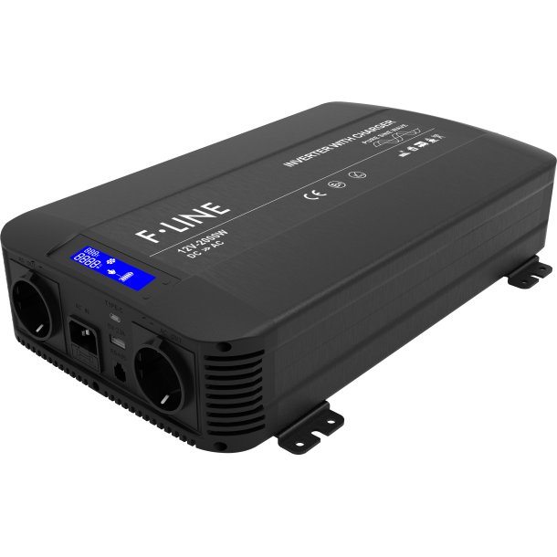 DC-AC Ren sinus inverter. 12V-230V, med ATS og lader, 2000 W (4000W Peak)