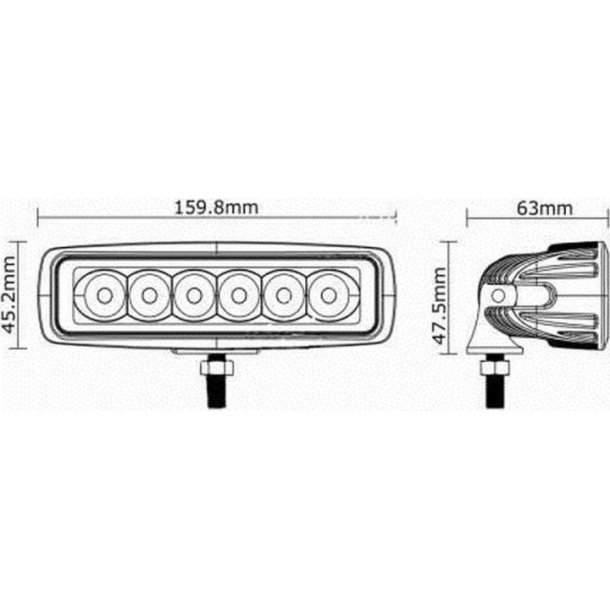 Arbejds / Baklygte, R23, 18W, 10-30V, 1100Lumen,150x52.5x56 mm