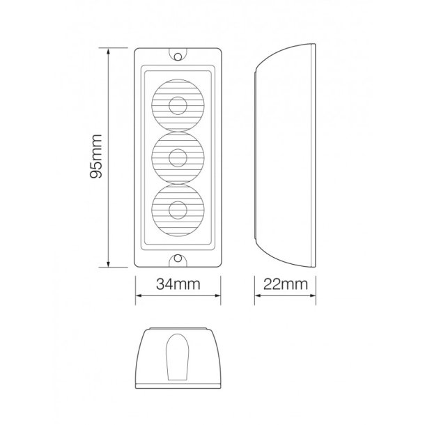 Supplerende blink, 3 LED, gul, 12/24v 