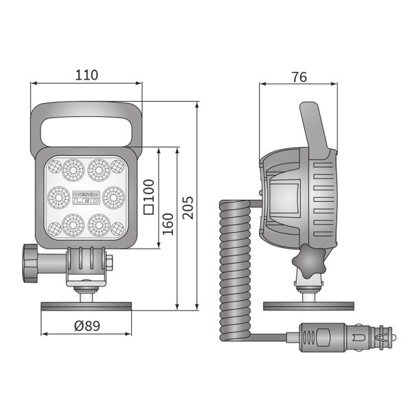 LED arbejdslampe ledning/stik/h�ndtag/afbryder.
