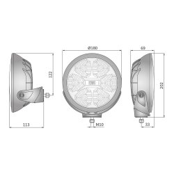 Fervor fjernlygte, � 180 mm, 2400 Lumen (ref 25), 28W, 6 LED, K�relys m. parkeringslys (3W), 12-24V