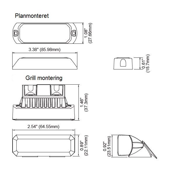 MS3, gul, planmontering, 12/24v, R65 Version