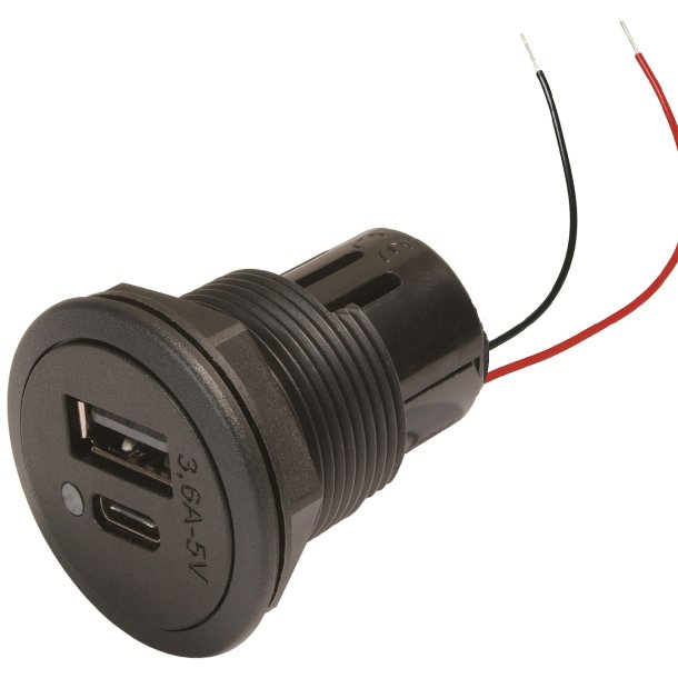 USB-A og USB-C ladestikd�se 5V, 5A (2x2,5A)