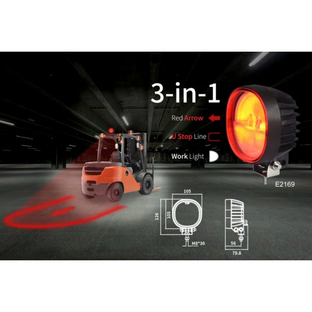 LED Gaffeltruck lygte 10-80V, R�dt U samt arbejdslys