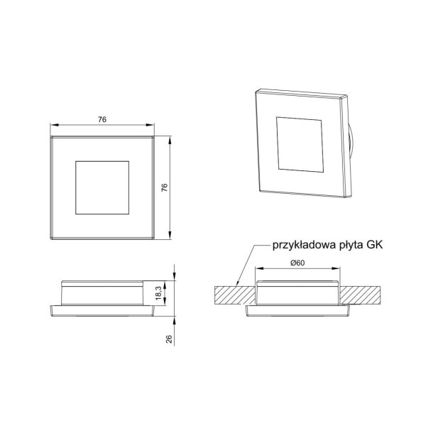 Interirlygte, LED, firkantet, hvid