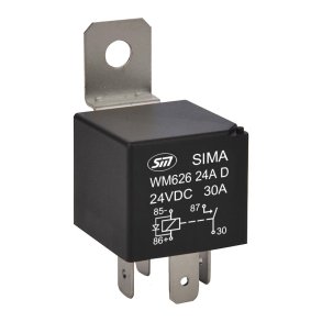 Arbejdsrel mini 24V 30A, 4P pin med diode og metalbeslag