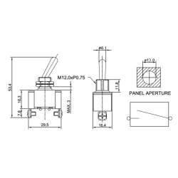 Vippekontakt On/Off 12V, 25A 29,5 x 16,5 x 55 mm