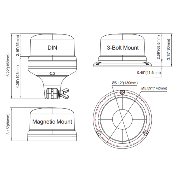 Magnetblink blt glas m. spiralkabel 12-24V