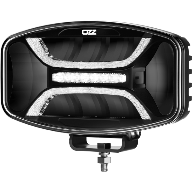 OZZ Oval fjernlygte med gult og hvidt positionslys, samt blitz. Ref. 50, Sort hus