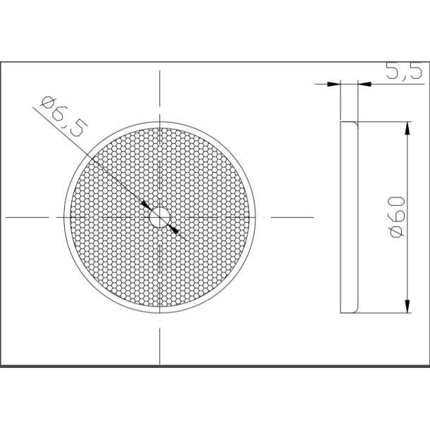 Refleks, rund 60 mm, m/ skruehul