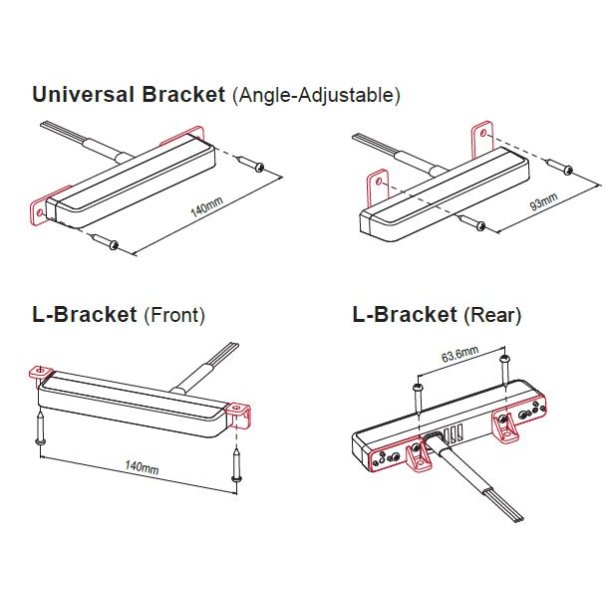 Kraftig bl LED/clear lens, R65, 12/24v. 6 LED, Flad og bred