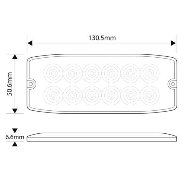 Supplerende blink, 12 Gul led/klar glas, 6,6 mm dyb, 12/24v,