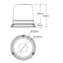 LED-Blink gult glas, 12-24V, fastmontering, 3 bolt.