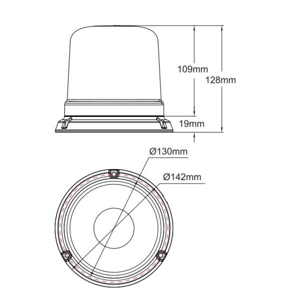 LED-Blink gult glas, 12-24V, fastmontering, 3 bolt.